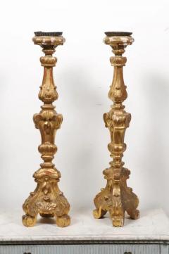 Pair of French 19th Century Gilt Candlesticks with Carved Foliage and Volutes - 3433070