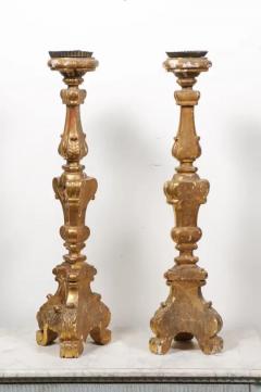 Pair of French 19th Century Gilt Candlesticks with Carved Foliage and Volutes - 3433071