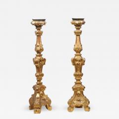 Pair of French 19th Century Gilt Candlesticks with Carved Foliage and Volutes - 3435304
