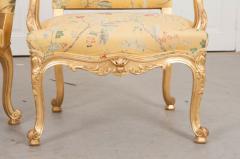 Pair of French 19th Century Gold Gilt Louis XV Armchairs - 1450242