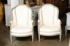 Pair of French 19th Century Louis XVI Style Painted Berg res with Upholstery - 3485679