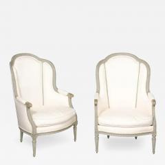 Pair of French 19th Century Louis XVI Style Painted Berg res with Upholstery - 3487732