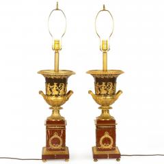 Pair of French 19th Century Neoclassical Bronze and Red Marble Lamps - 4501866