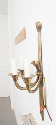 Pair of French 19th Century Neoclassical Style Brass Triple Arm Sconces - 1044140