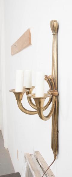Pair of French 19th Century Neoclassical Style Brass Triple Arm Sconces - 1044148