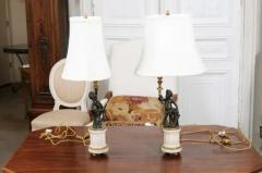 Pair of French 19th Century Neoclassical Style Marble and Bronze Putti Lamps - 3451095