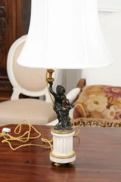 Pair of French 19th Century Neoclassical Style Marble and Bronze Putti Lamps - 3451100