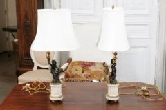 Pair of French 19th Century Neoclassical Style Marble and Bronze Putti Lamps - 3451115