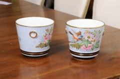 Pair of French 19th Century Paris Porcelain Cachepots Planters with Bird Motifs - 3485598