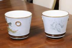 Pair of French 19th Century Paris Porcelain Cachepots Planters with Bird Motifs - 3485620