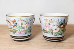 Pair of French 19th Century Paris Porcelain Cachepots Planters with Bird Motifs - 3660741