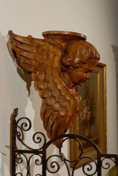 Pair of French 19th Century Wooden Wall Brackets with Carved Cherubs - 3415134