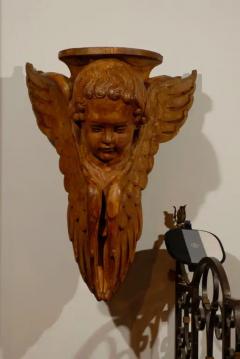 Pair of French 19th Century Wooden Wall Brackets with Carved Cherubs - 3415145