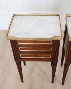 Pair of French 20th Century Louis XVI Style Marble Top Bedside Tables - 4707271