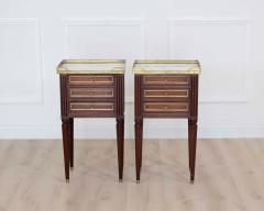 Pair of French 20th Century Louis XVI Style Marble Top Bedside Tables - 4707337