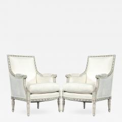 Pair of French Antique Louis XVI Antique Bergere Arm Chairs - 1997403