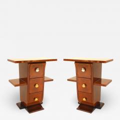 Pair of French Art Deco Amboyna Wooden End Tables - 1383694