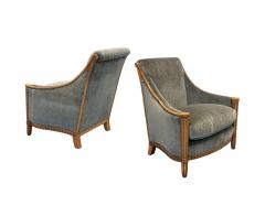 Pair of French Art Deco Carved Maple Upholstered Armchairs Bergeres - 4391913