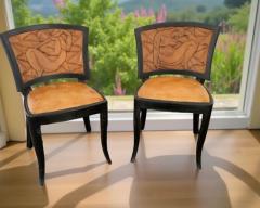 Pair of French Art Deco Carved Nude Panel Side Chairs ca 1930 - 4320661