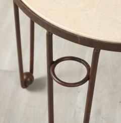 Pair of French Art Deco Iron and Travertine Circular Side Tables circa 1940 - 4423230