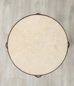 Pair of French Art Deco Iron and Travertine Circular Side Tables circa 1940 - 4423233