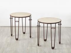 Pair of French Art Deco Iron and Travertine Circular Side Tables circa 1940 - 4423239