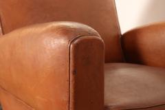 Pair of French Art Deco Leather Angled Back Club Chairs with Nailhead Decoration - 4696246