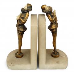 Pair of French Art Deco Marble Harlequin Bookends - 4195695