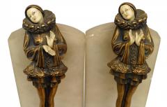 Pair of French Art Deco Marble Harlequin Bookends - 4195696