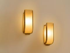 Pair of French Art Deco Modernist nickel steel opaline wall lights 1930 - 4472241