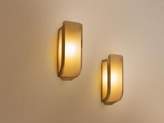 Pair of French Art Deco Modernist nickel steel opaline wall lights 1930 - 4472242
