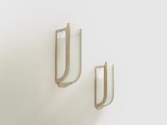 Pair of French Art Deco Modernist nickel steel opaline wall lights 1930 - 4472244