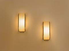 Pair of French Art Deco Modernist nickel steel opaline wall lights 1930 - 4472245