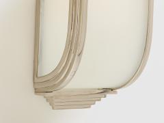 Pair of French Art Deco Modernist nickel steel opaline wall lights 1930 - 4472247