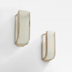 Pair of French Art Deco Modernist nickel steel opaline wall lights 1930 - 4475341