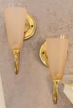 Pair of French Art Deco Rose Glass Wall Lights - 3943228