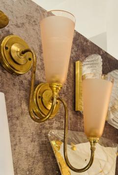 Pair of French Art Deco Rose Glass Wall Lights - 3943233