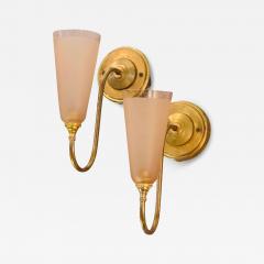 Pair of French Art Deco Rose Glass Wall Lights - 3944674