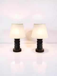 Pair of French Art Deco Walnut and Shagreen Boudoir Lamps circa 1930 - 4614604