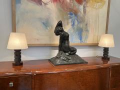 Pair of French Art Deco Walnut and Shagreen Boudoir Lamps circa 1930 - 4614606