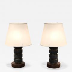 Pair of French Art Deco Walnut and Shagreen Boudoir Lamps circa 1930 - 4648231