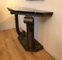 Pair of French Art Deco Wrought Iron Marble Consoles - 4390820