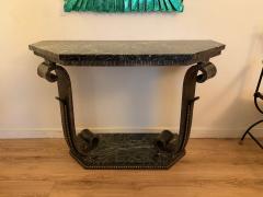 Pair of French Art Deco Wrought Iron Marble Consoles - 4390832