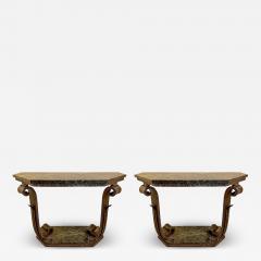 Pair of French Art Deco Wrought Iron Marble Consoles - 4494940