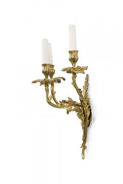 Pair of French Art Nouveau 3 Armed Brass Wall Sconces - 4655320