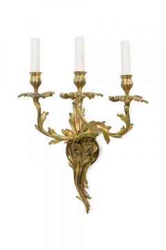Pair of French Art Nouveau 3 Armed Brass Wall Sconces - 4655322