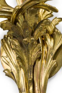 Pair of French Art Nouveau 3 Armed Brass Wall Sconces - 4655326