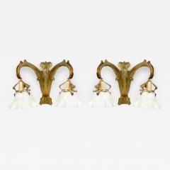 Pair of French Art Nouveau Brass Fleur de Lis Wall Sconces - 1382213