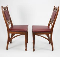 Pair of French Art Nouveau Oak Dining Chairs with Whiplash Side Stretchers - 4182468