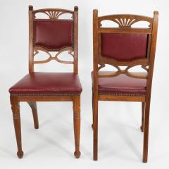 Pair of French Art Nouveau Oak Dining Chairs with Whiplash Side Stretchers - 4182469